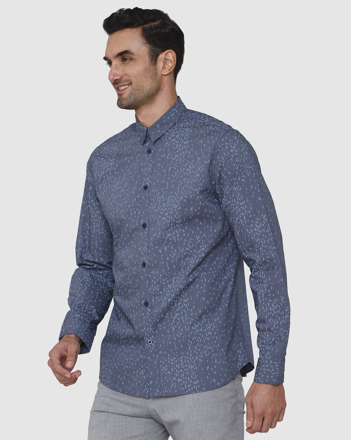 Blue Printed Full Sleeves Shirt