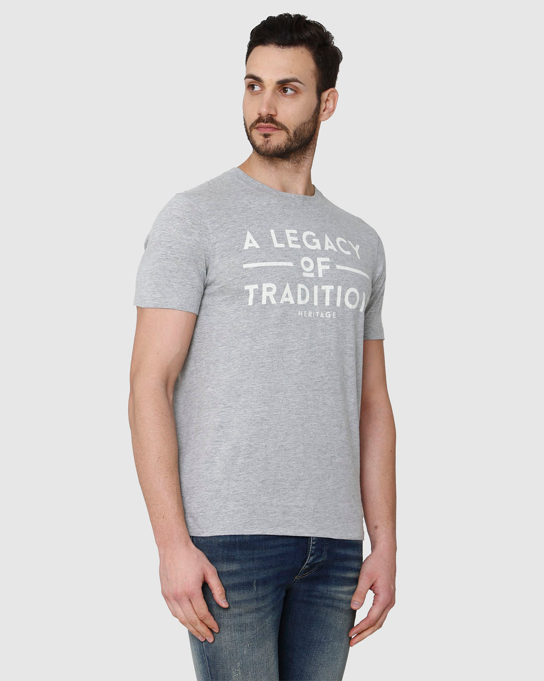 Grey Printed Crew Neck T-Shirt