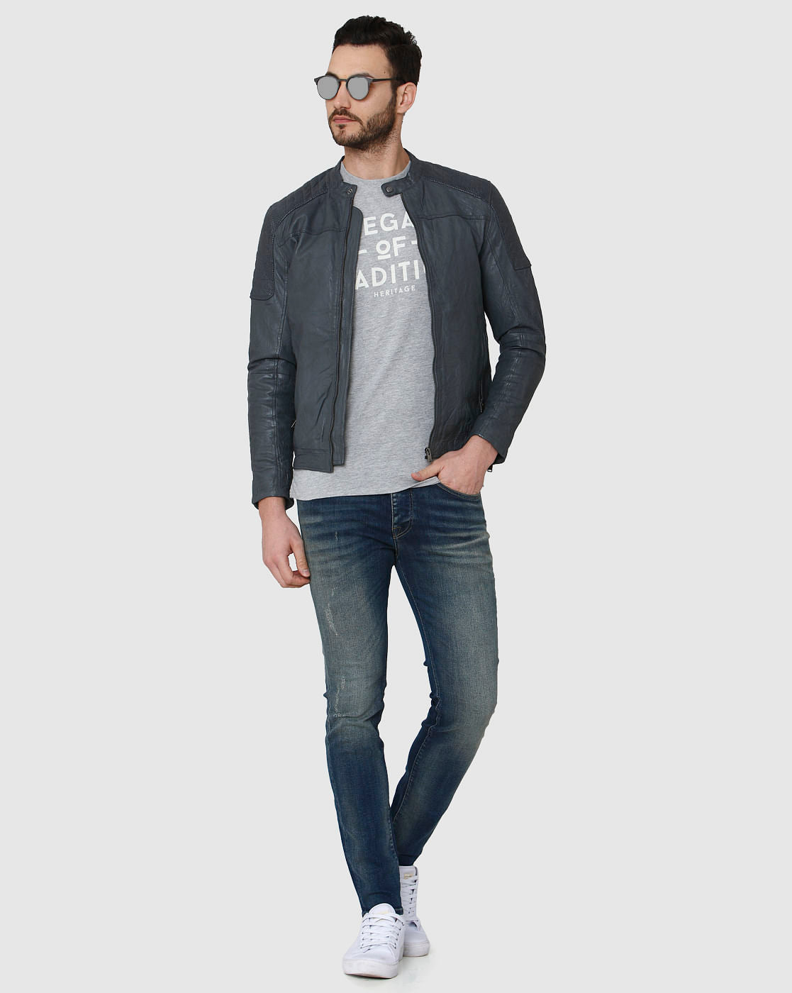 Grey Printed Crew Neck T-Shirt