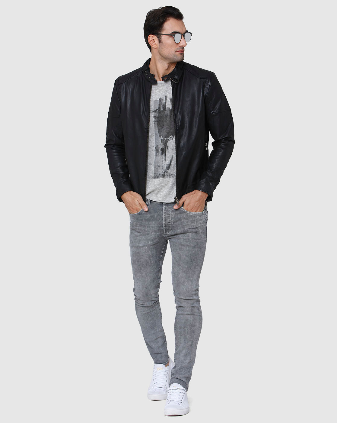 Grey Printed Crew Neck T-Shirt