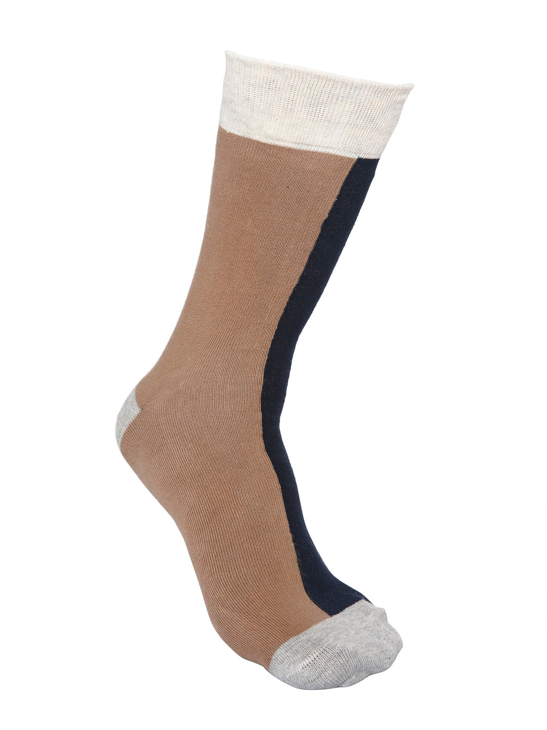 Brown Colour Blocked Mid Calf Length Socks
