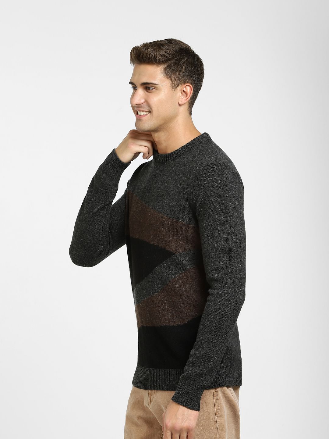 Dark Grey Printed Pullover