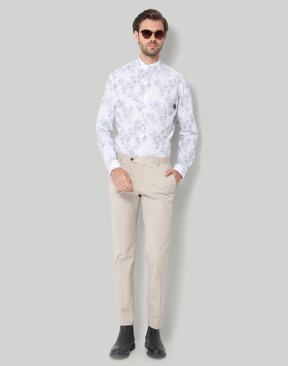 White Floral Print Full Sleeves Shirt