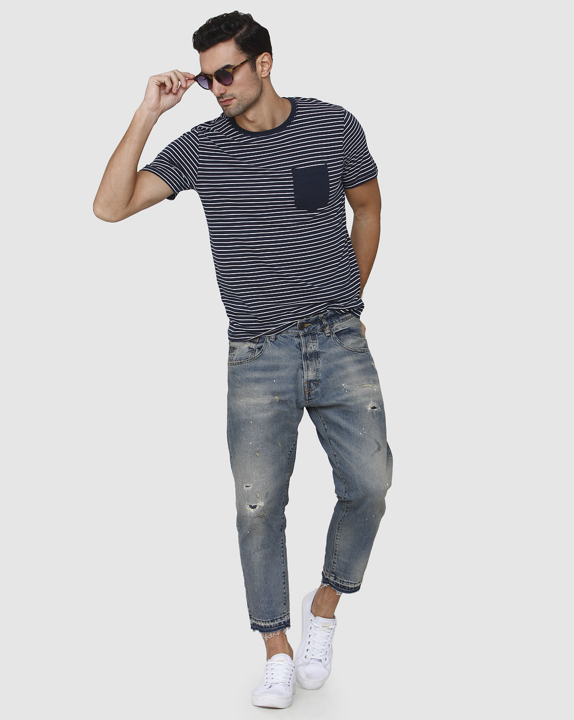 Blue Striped Crew Neck T-Shirt