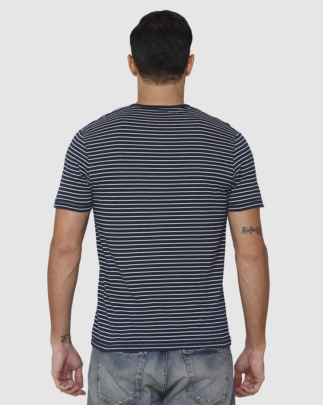 Blue Striped Crew Neck T-Shirt