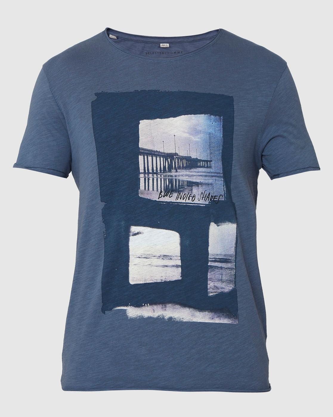 Blue Printed Crew Neck T-Shirt