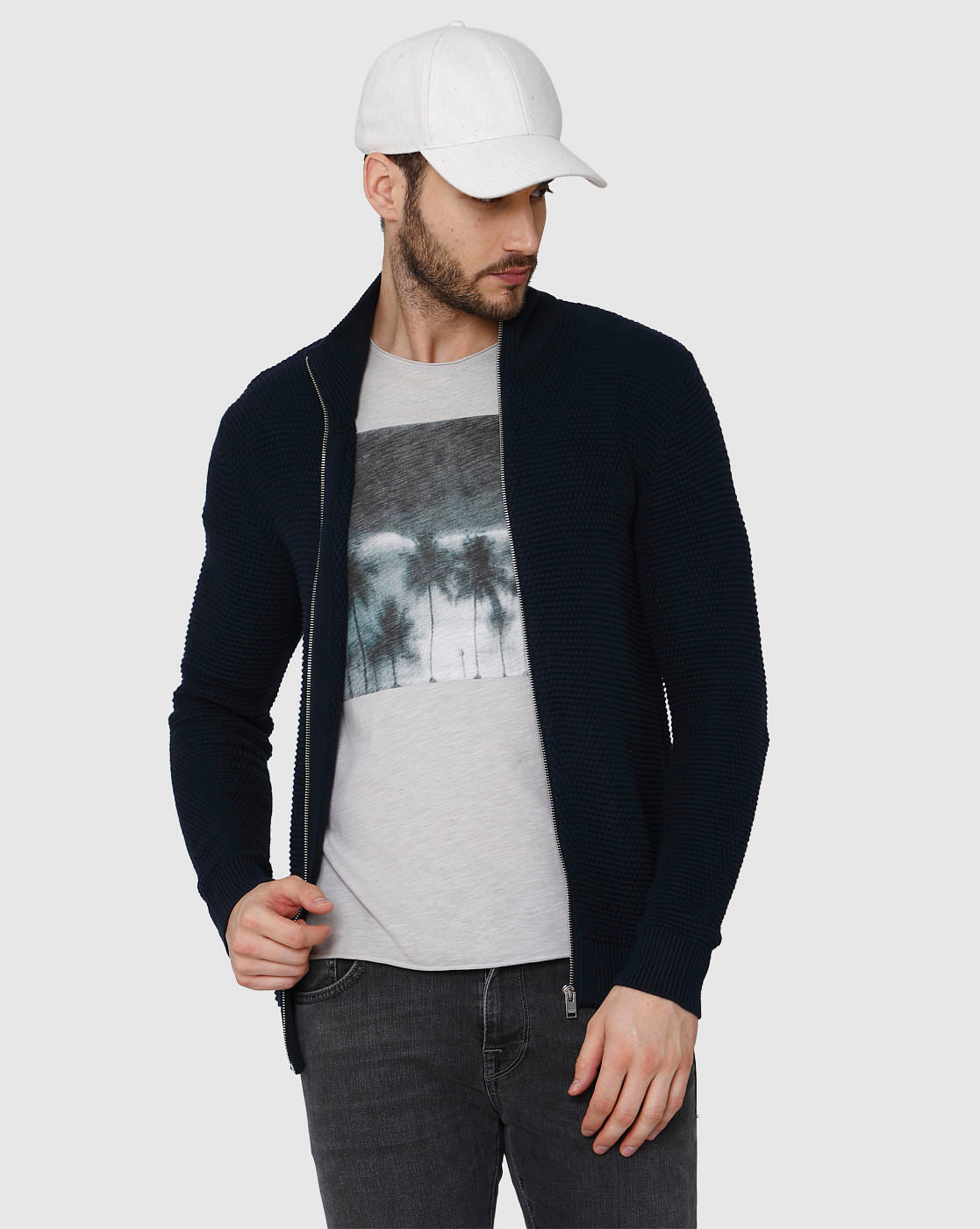 Grey Printed Crew Neck T-Shirt