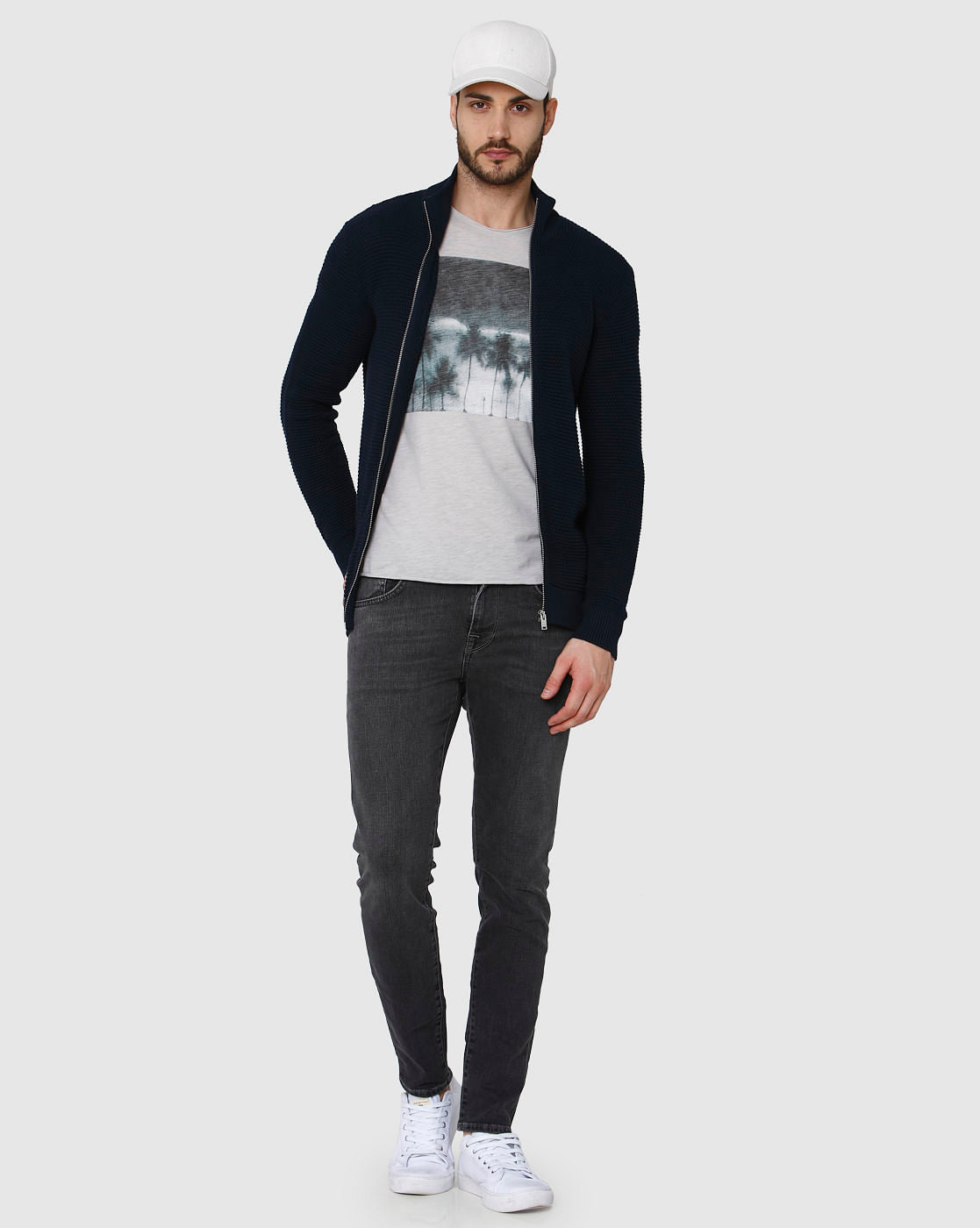 Grey Printed Crew Neck T-Shirt