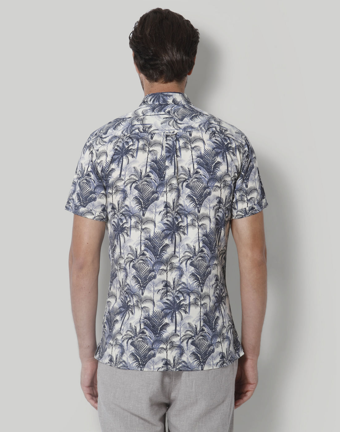 White Tropical Print Short Sleeves Shirt