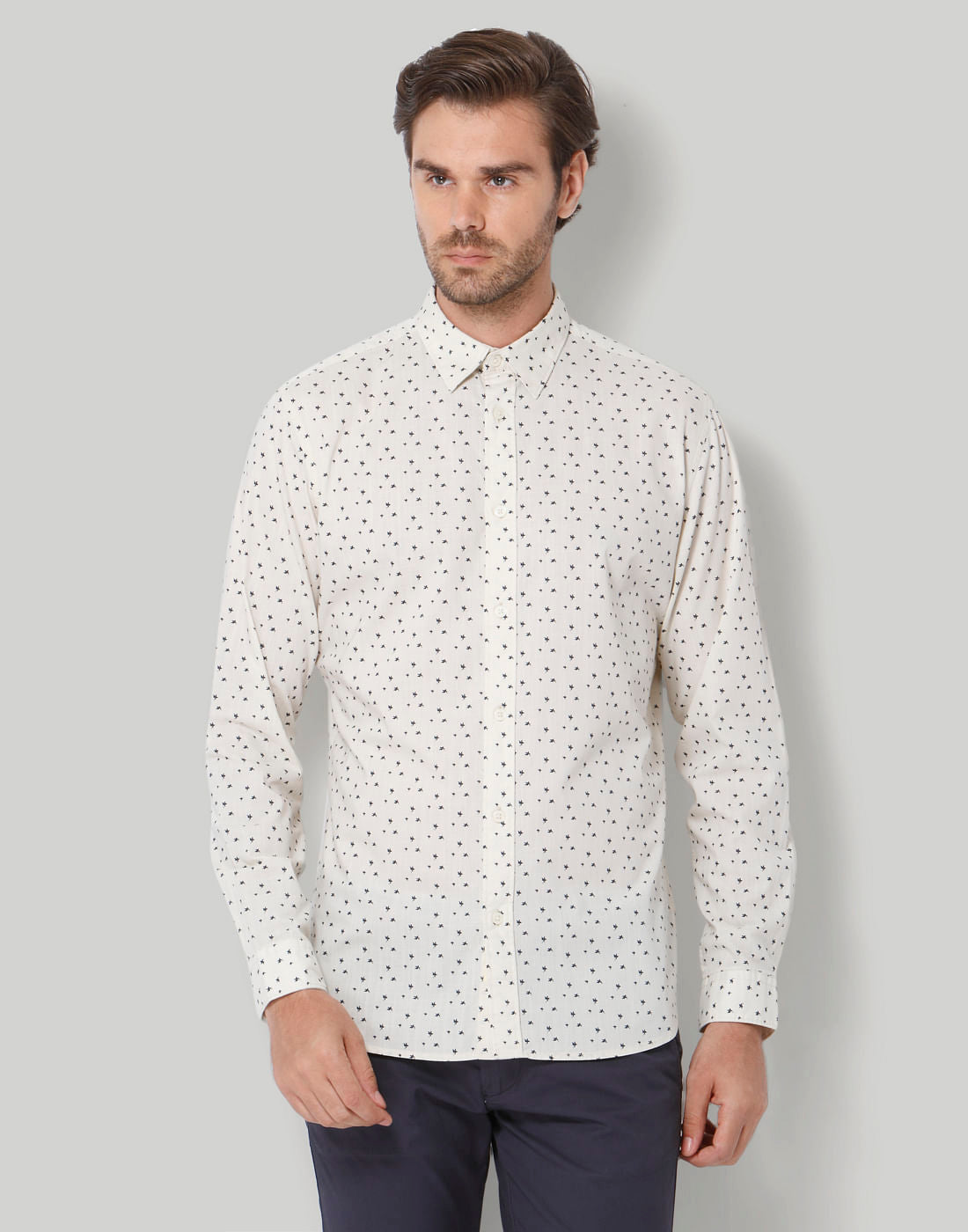 White Printed Full Sleeves Shirt