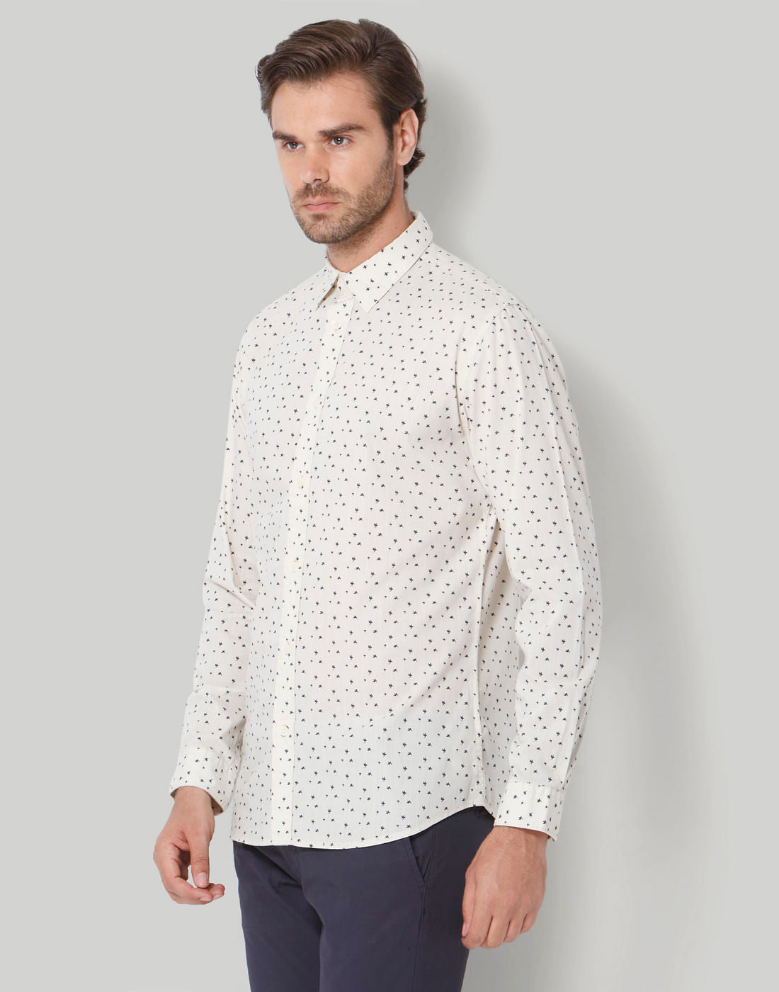 White Printed Full Sleeves Shirt