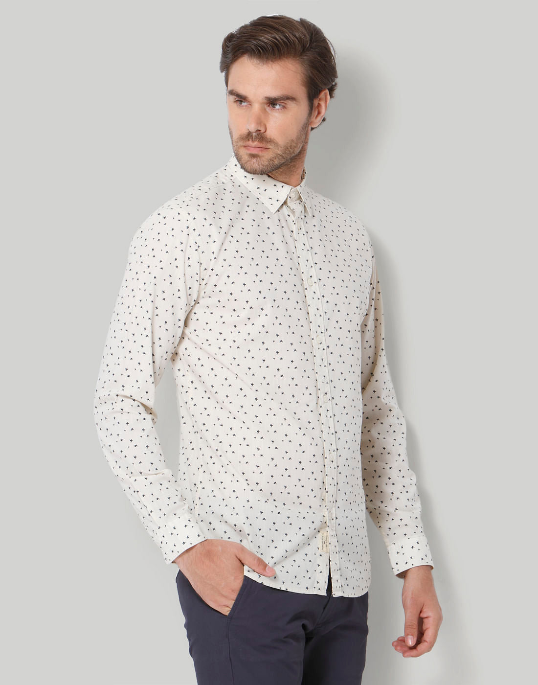 White Printed Full Sleeves Shirt