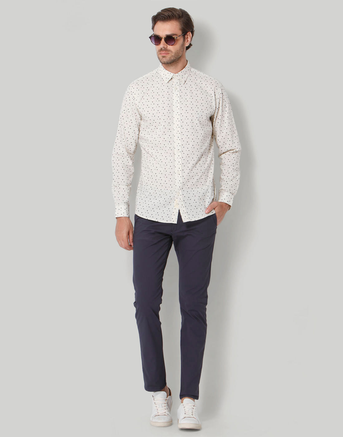 White Printed Full Sleeves Shirt
