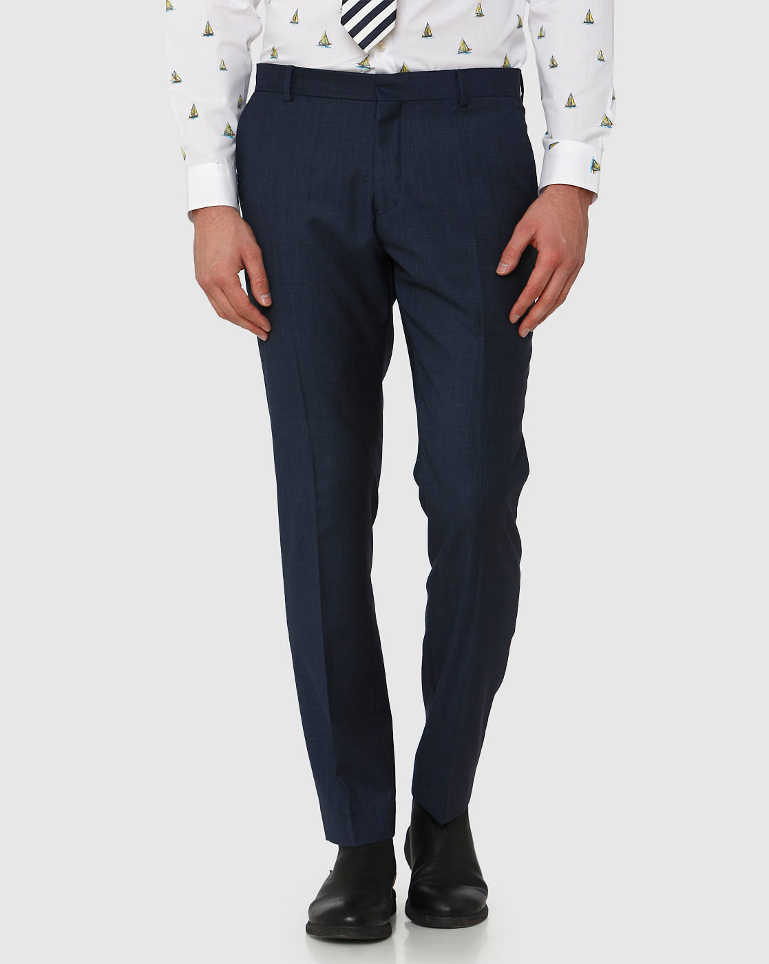 Blue Checks Slim Fit Formal Trousers
