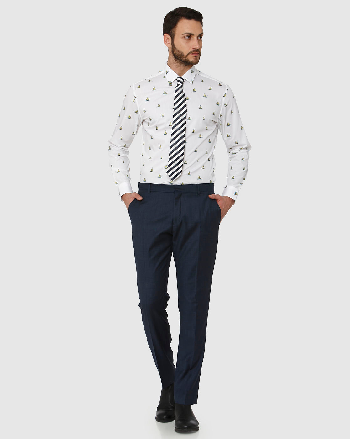 Blue Checks Slim Fit Formal Trousers