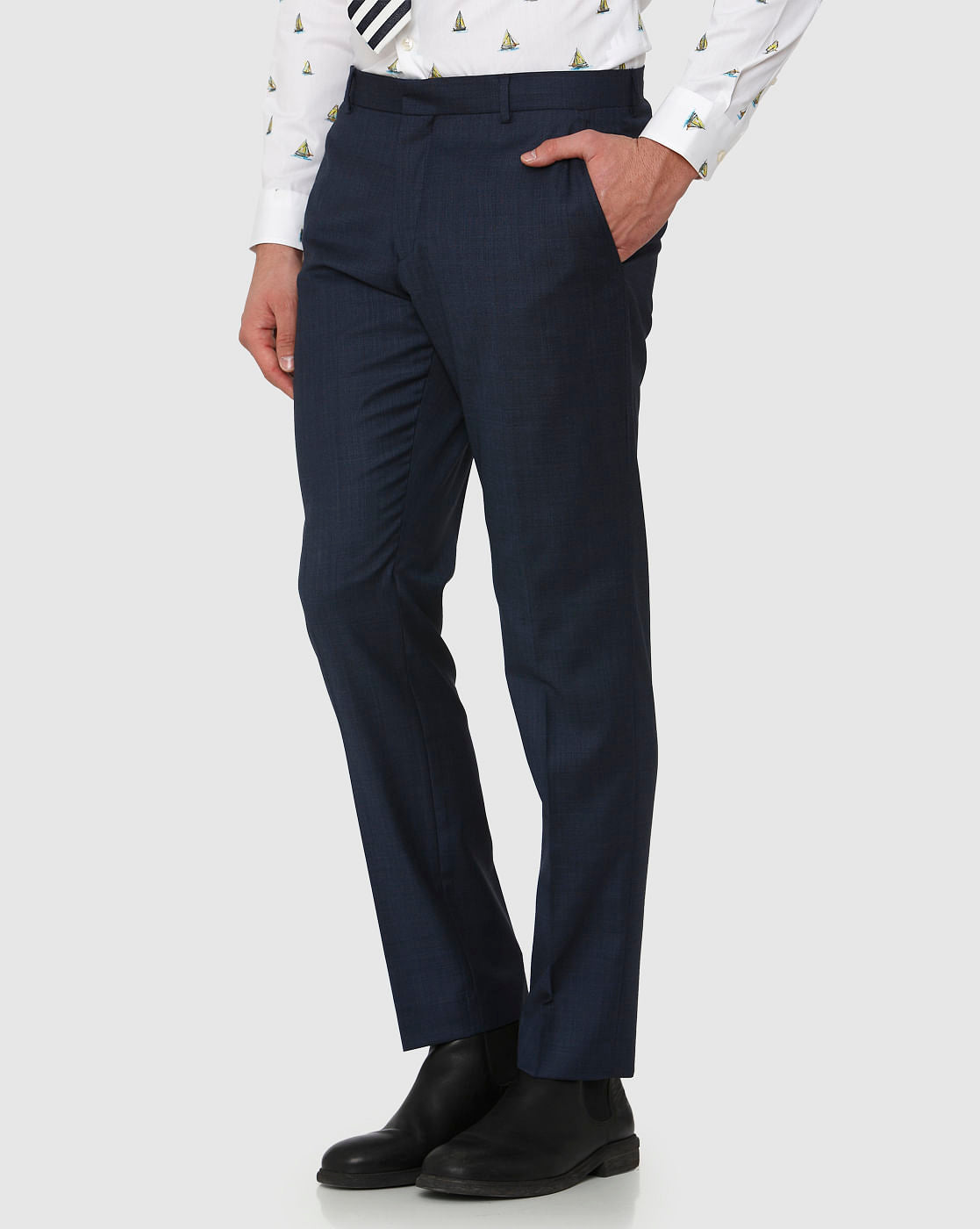 Blue Checks Slim Fit Formal Trousers