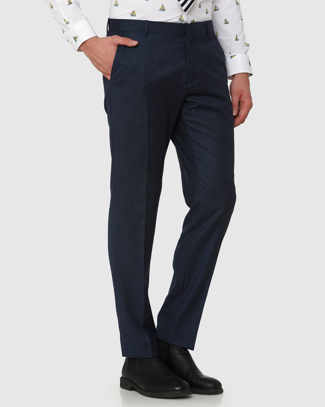 Blue Checks Slim Fit Formal Trousers