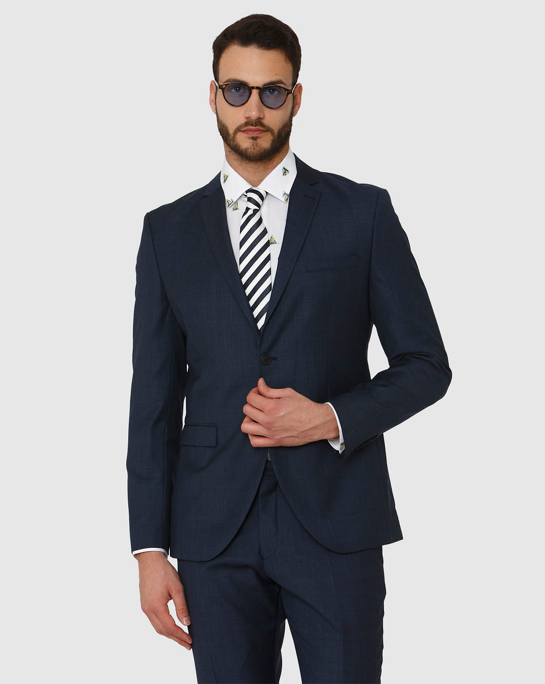 Dark Blue Double Button Slim Fit Formal Blazer
