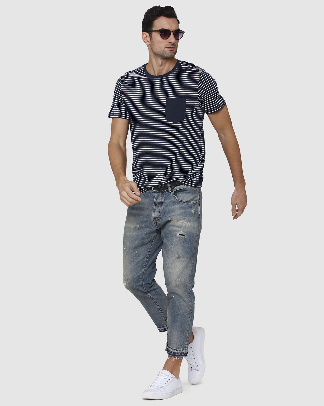 Blue Distressed Regular Fit Jeans