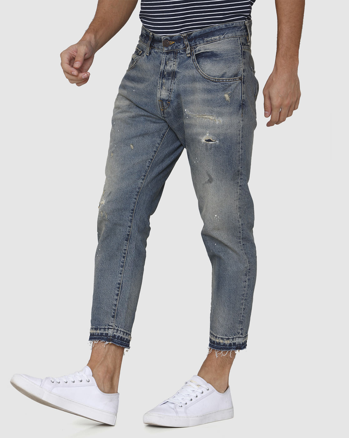Blue Distressed Regular Fit Jeans