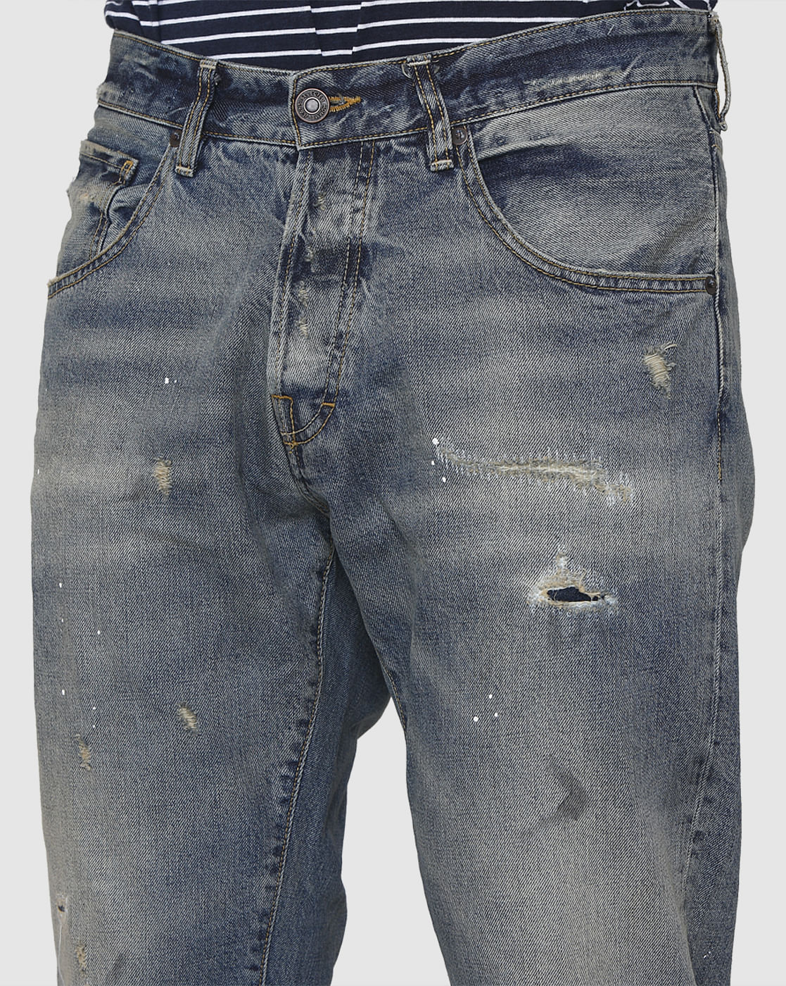 Blue Distressed Regular Fit Jeans