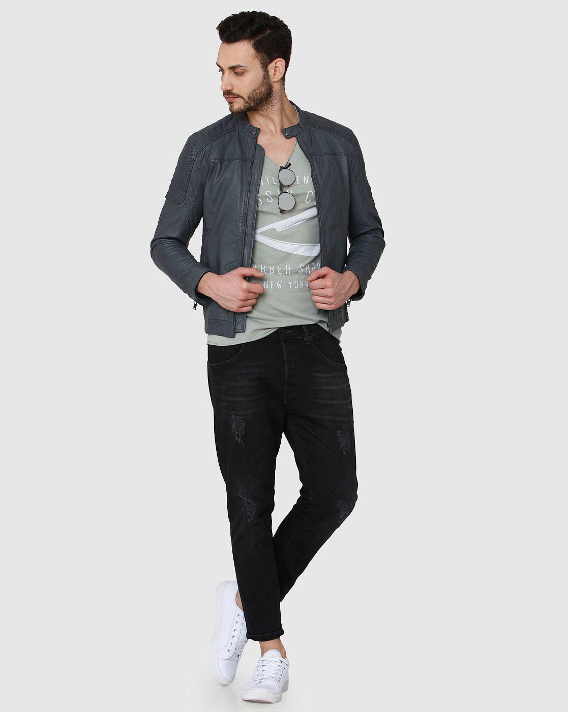 Grey Printed Crew Neck T-Shirt
