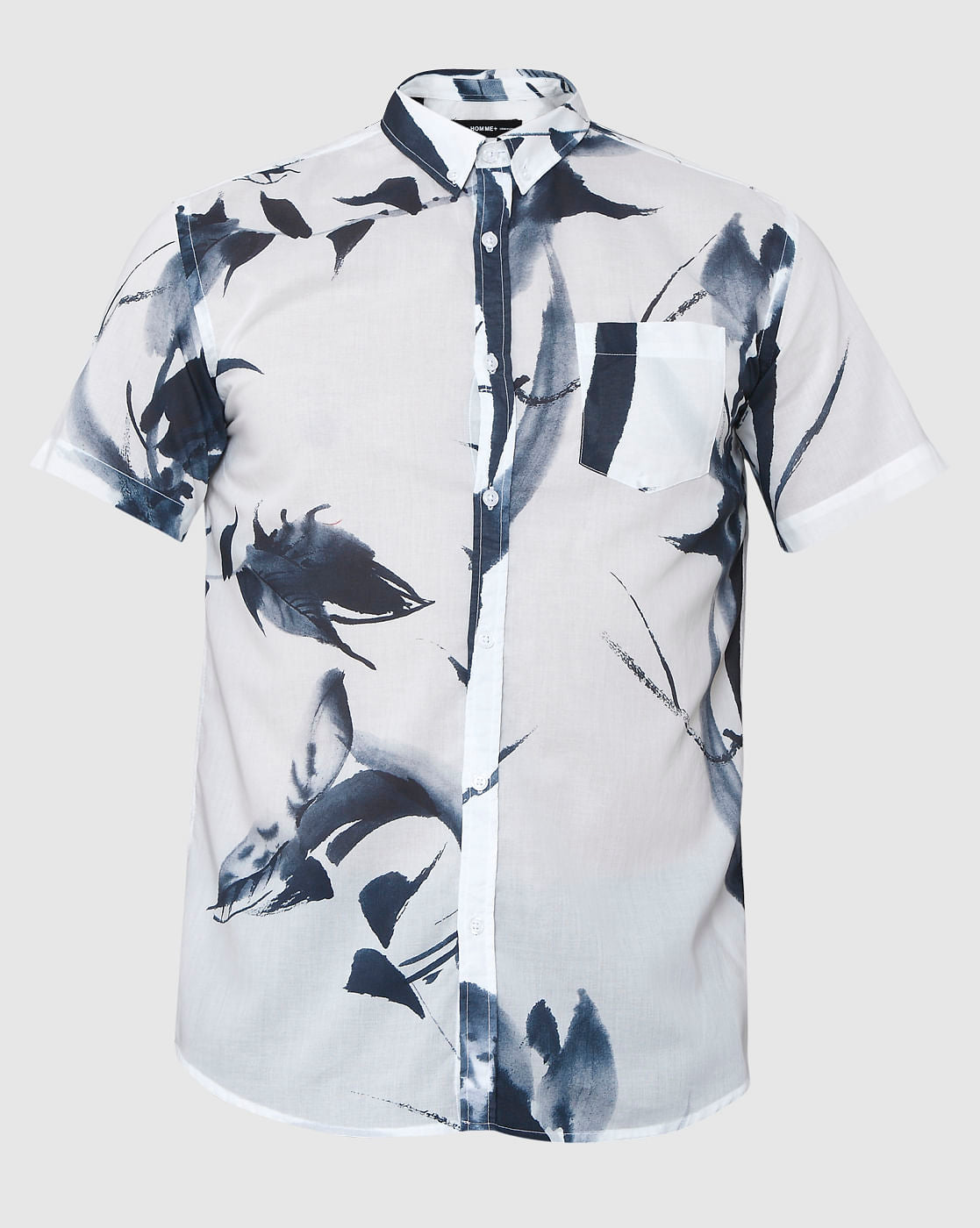 White Floral Print Short Sleeves Shirt