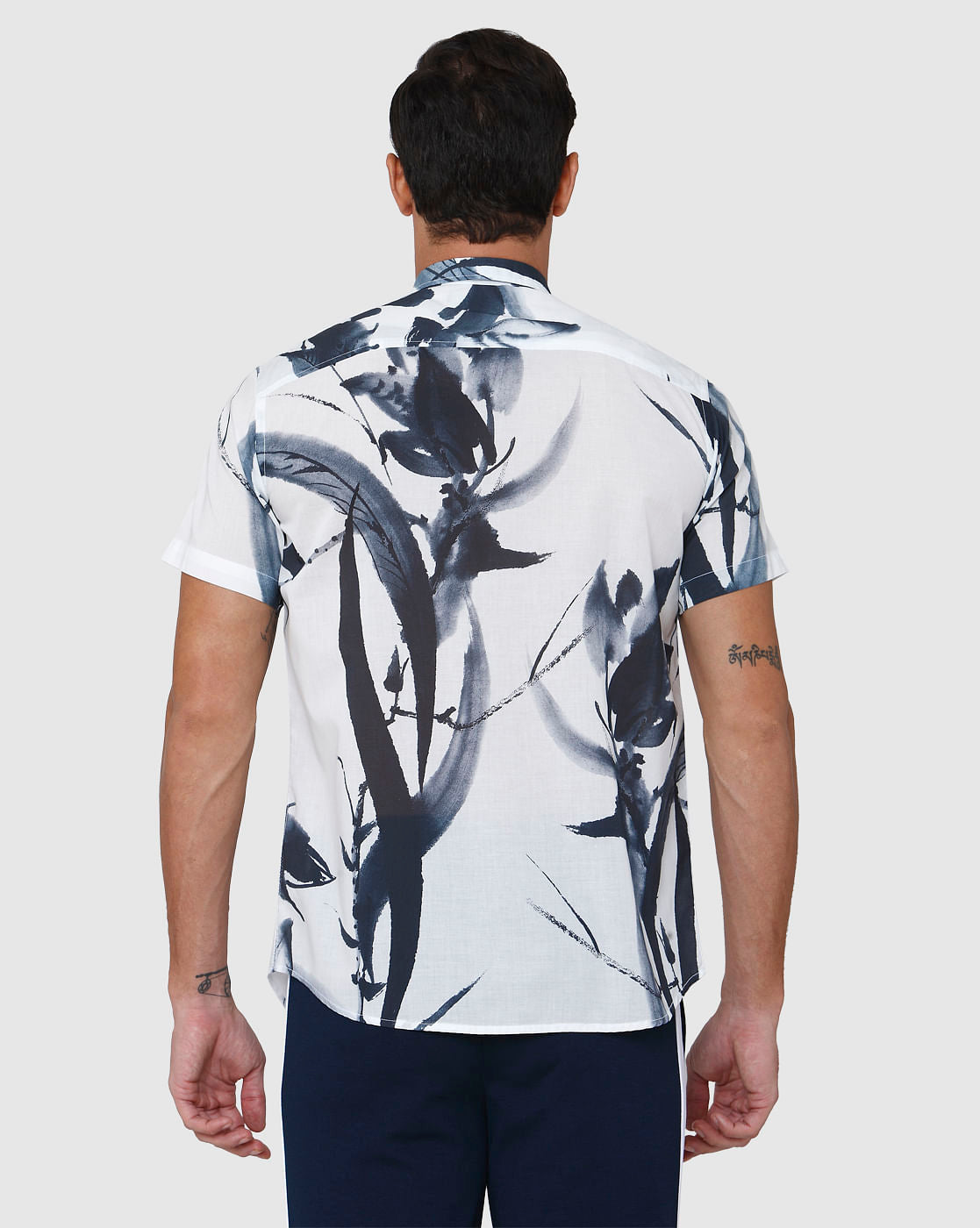 White Floral Print Short Sleeves Shirt