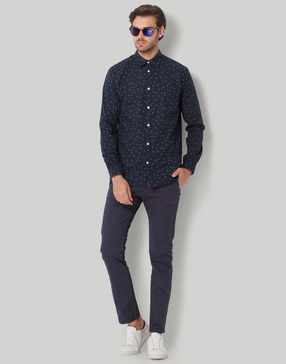 Blue Printed Full Sleeves Shirt