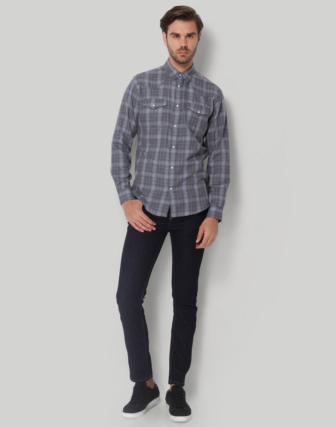 Grey Check Full Sleeves Shirt