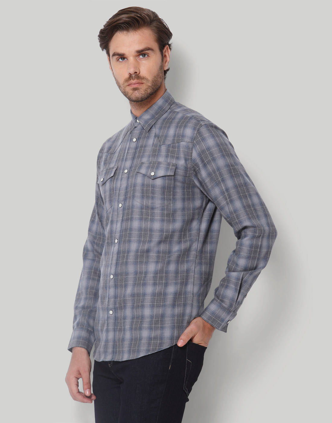 Grey Check Full Sleeves Shirt