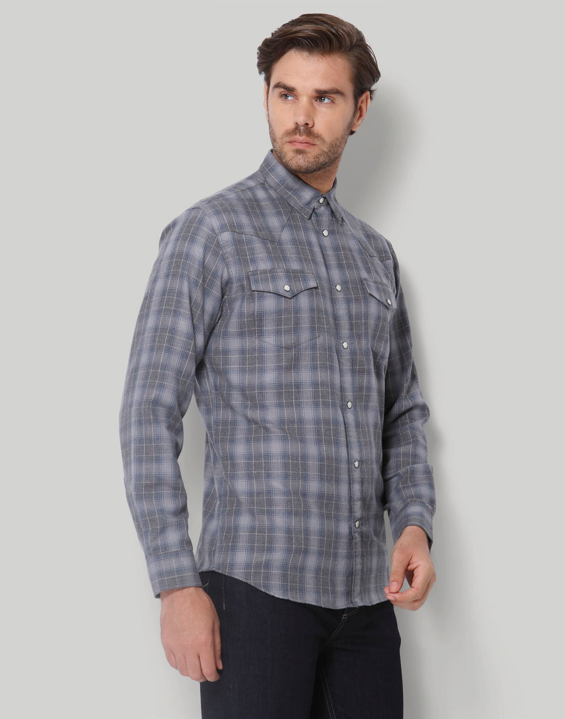 Grey Check Full Sleeves Shirt