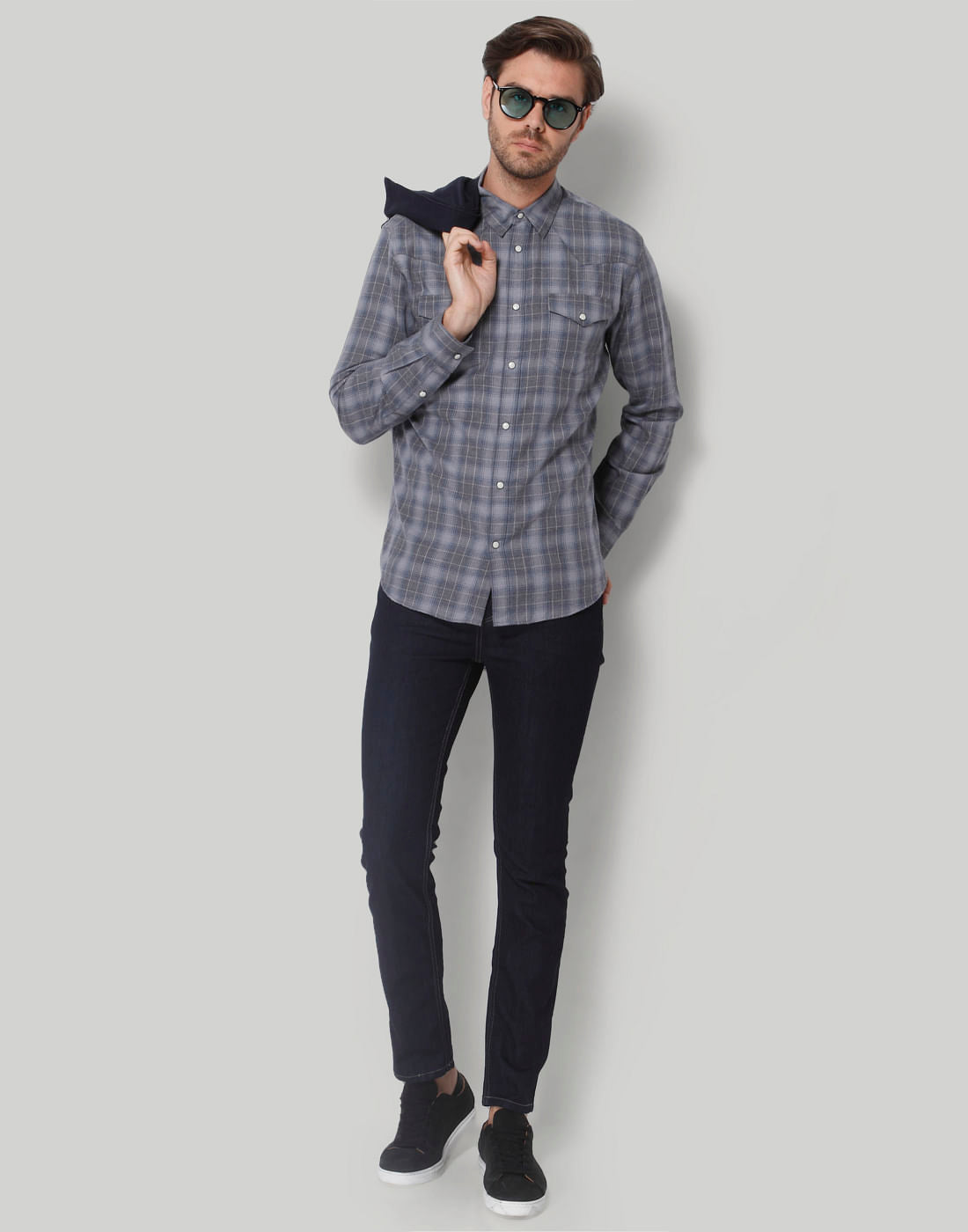 Grey Check Full Sleeves Shirt