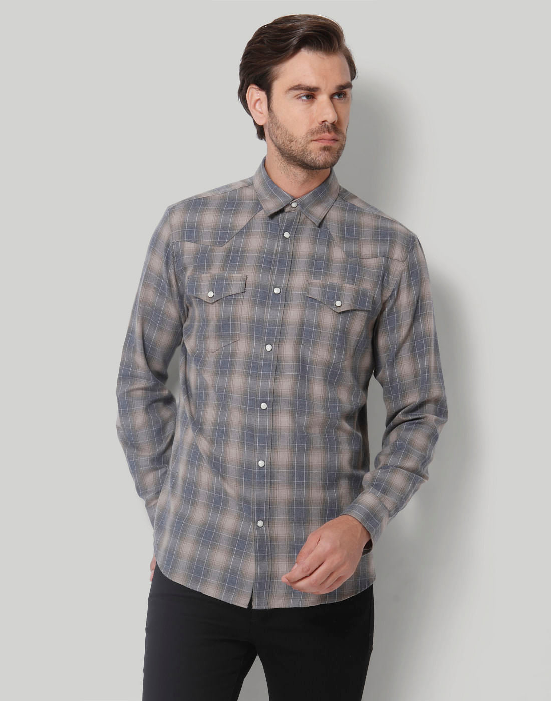 Grey Check Full Sleeves Shirt