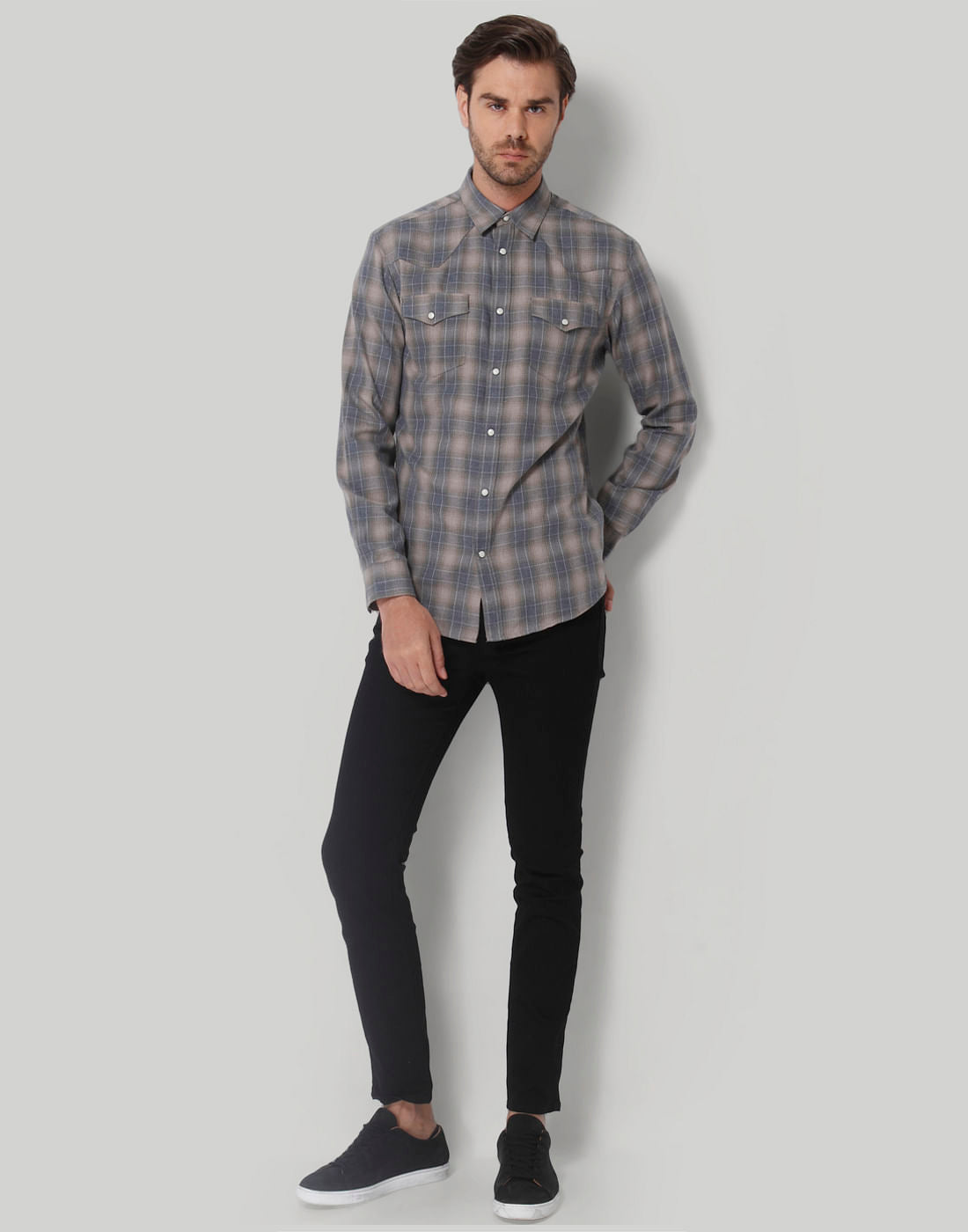 Grey Check Full Sleeves Shirt