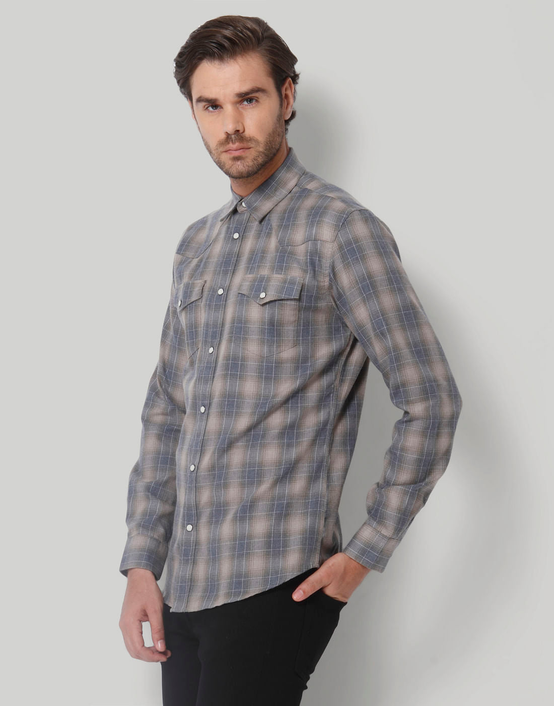 Grey Check Full Sleeves Shirt