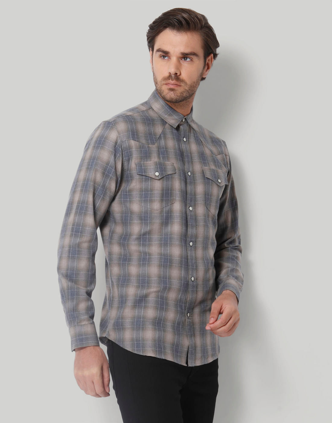 Grey Check Full Sleeves Shirt