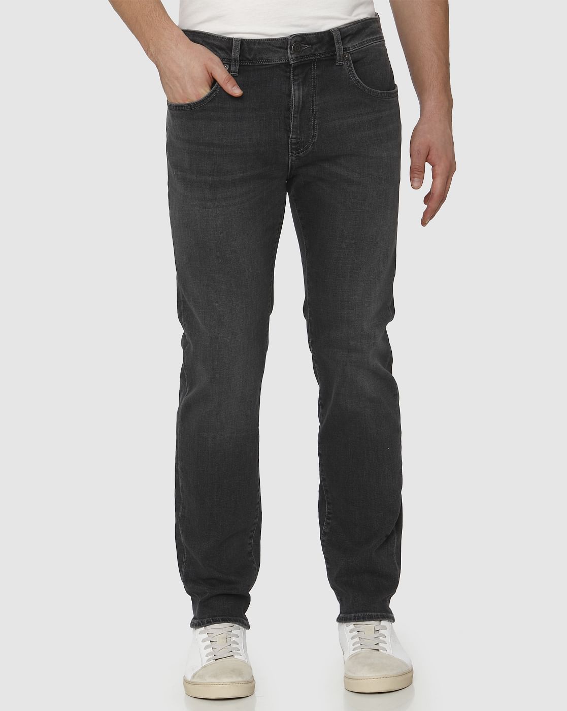 Black Mid Rise Faded Leon Slim Fit Jeans