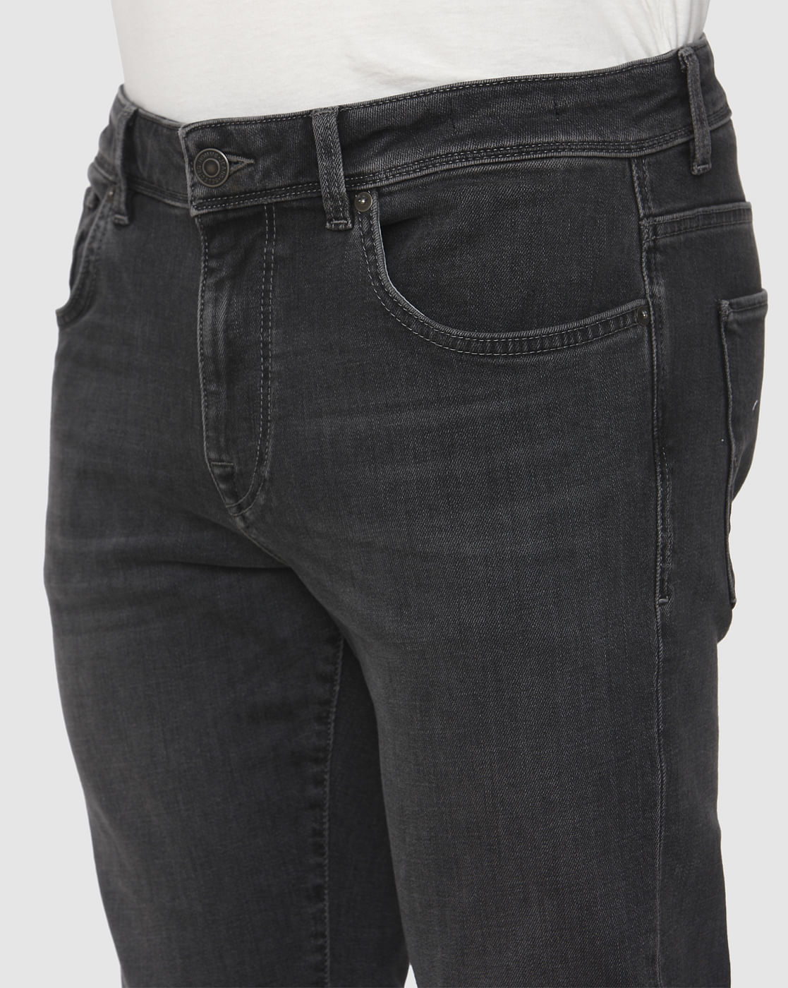 Black Mid Rise Faded Leon Slim Fit Jeans
