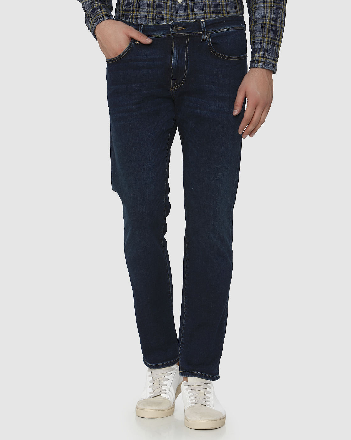 Dark Blue Mid Rise Scott Straight Fit Jeans