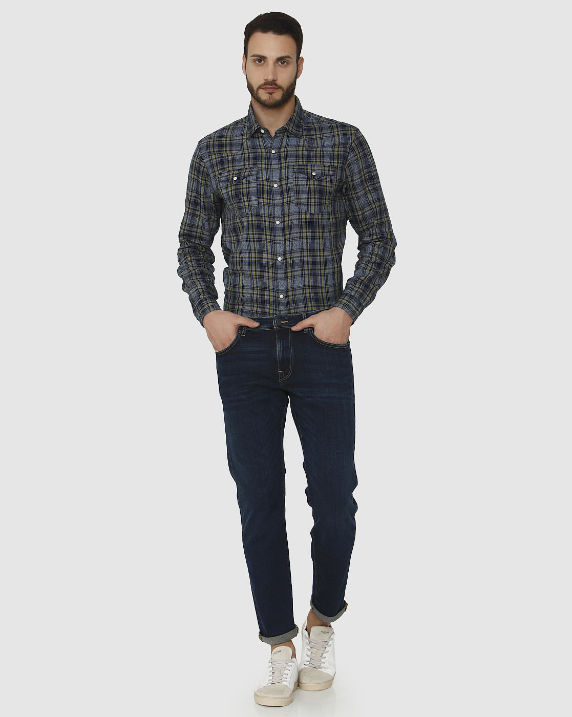 Dark Blue Mid Rise Scott Straight Fit Jeans