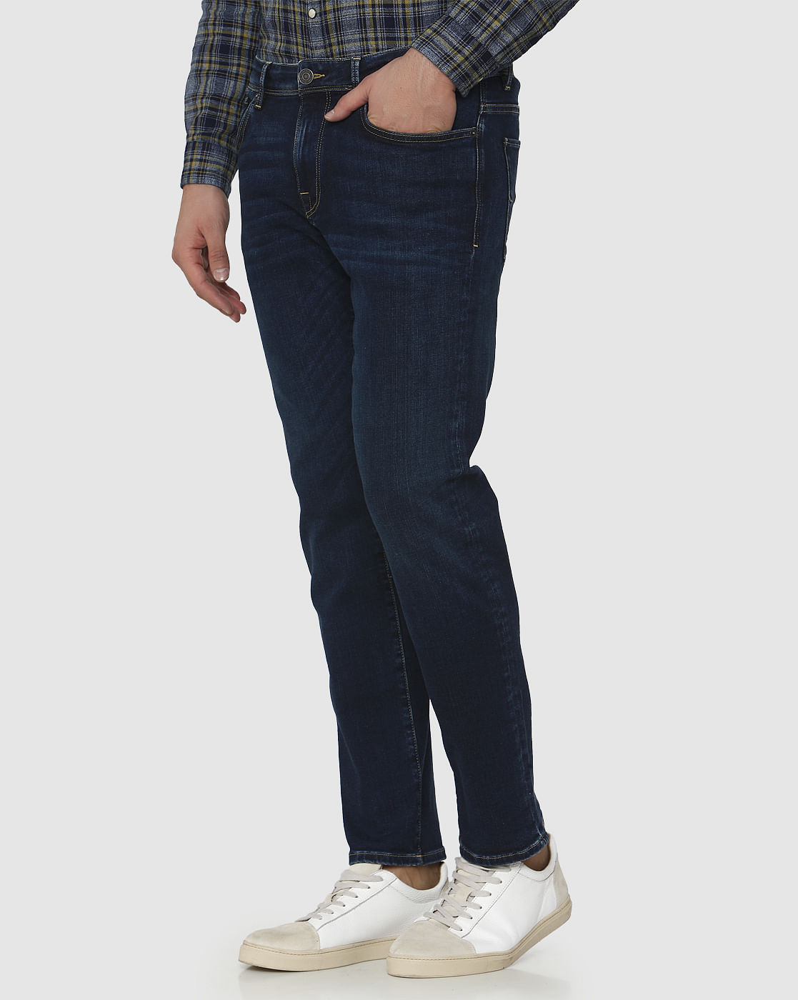 Dark Blue Mid Rise Scott Straight Fit Jeans