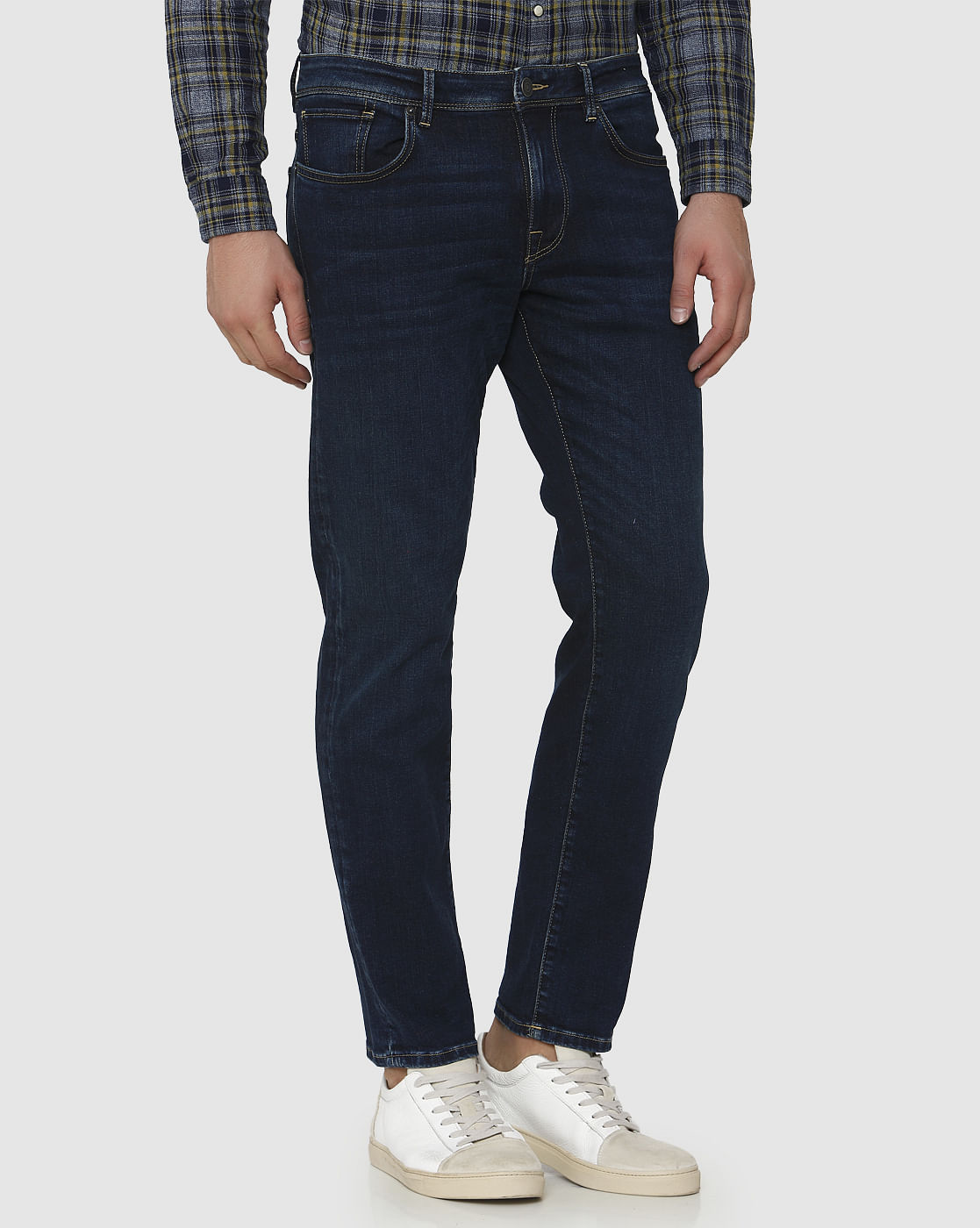 Dark Blue Mid Rise Scott Straight Fit Jeans