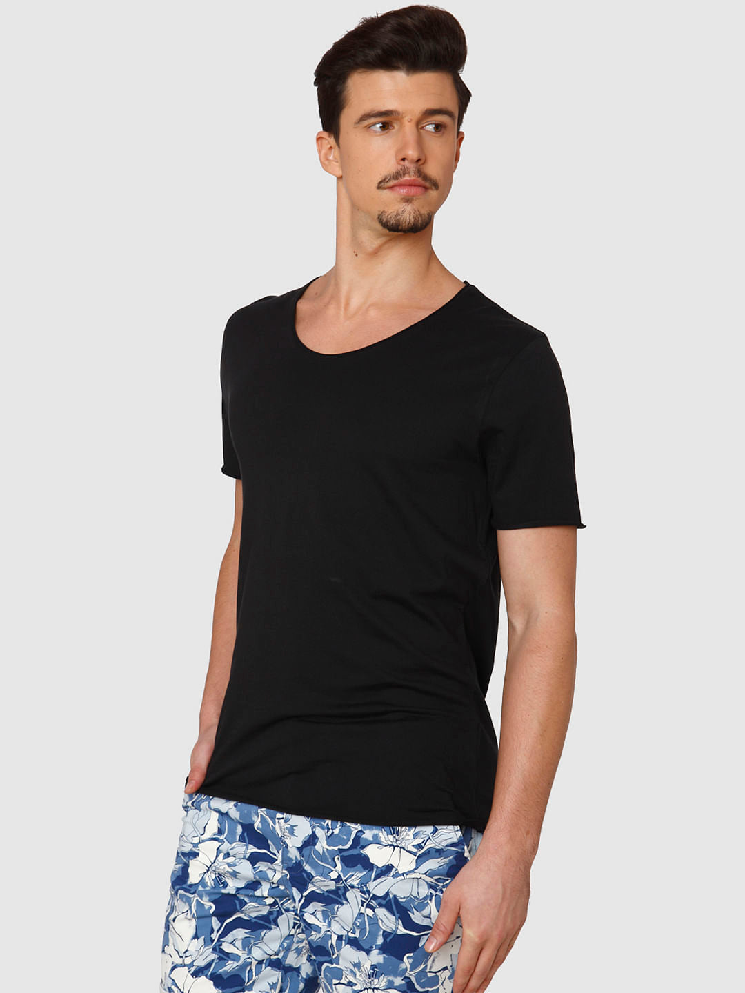 Black Raw Edge Crew Neck T-Shirt