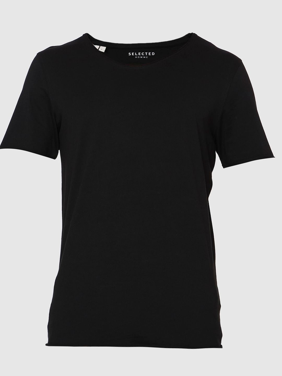 Black Raw Edge Crew Neck T-Shirt