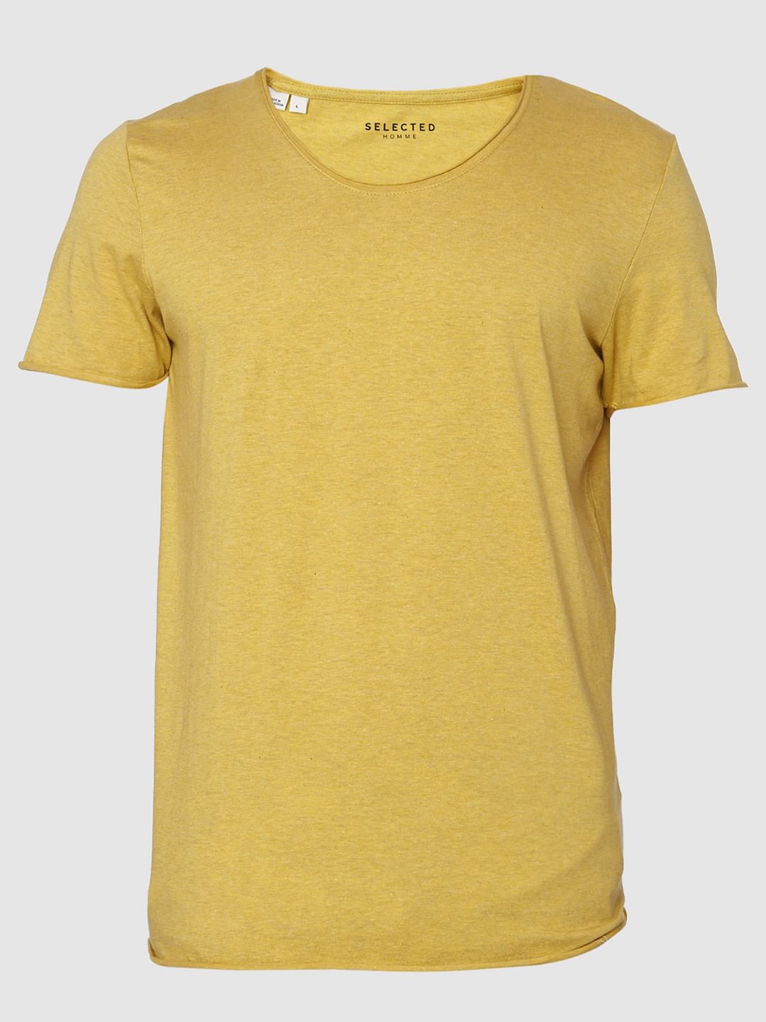 Yellow Raw Edge Crew Neck T-Shirt