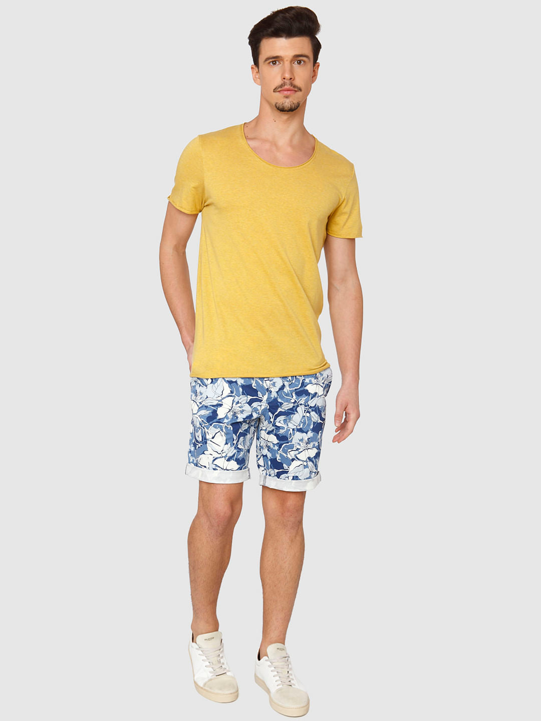 Yellow Raw Edge Crew Neck T-Shirt
