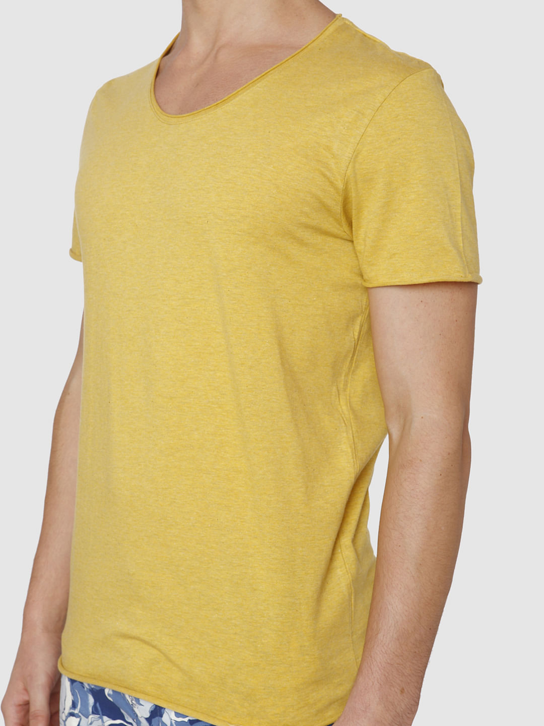 Yellow Raw Edge Crew Neck T-Shirt