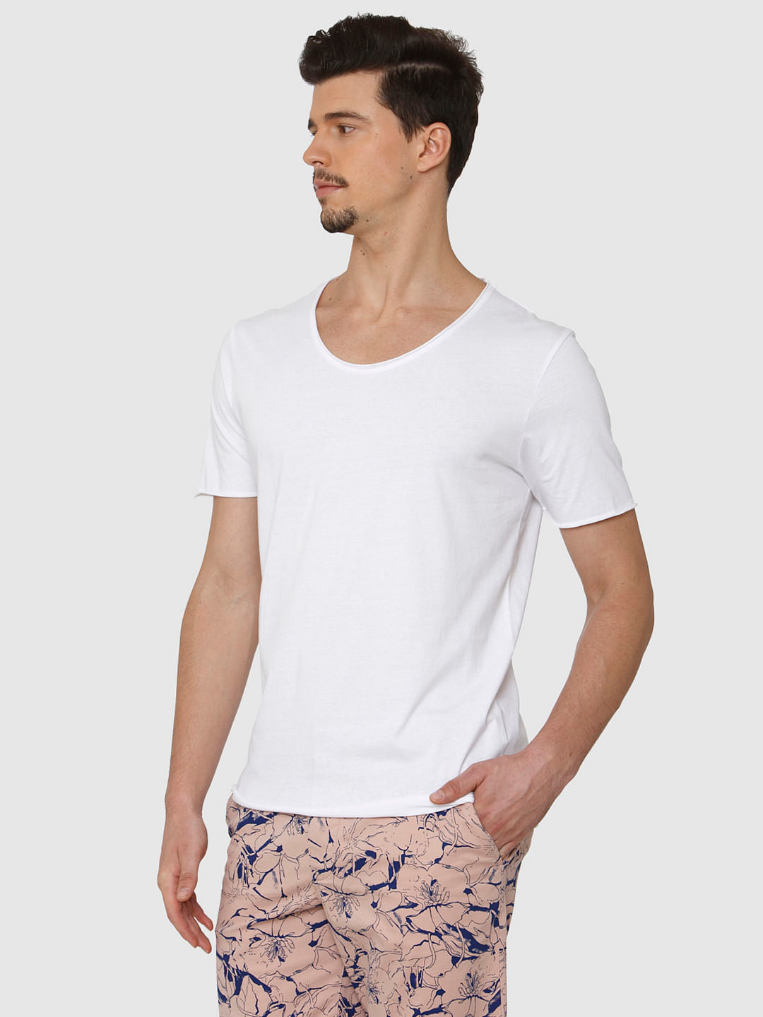 White Raw Edge Crew Neck T-Shirt