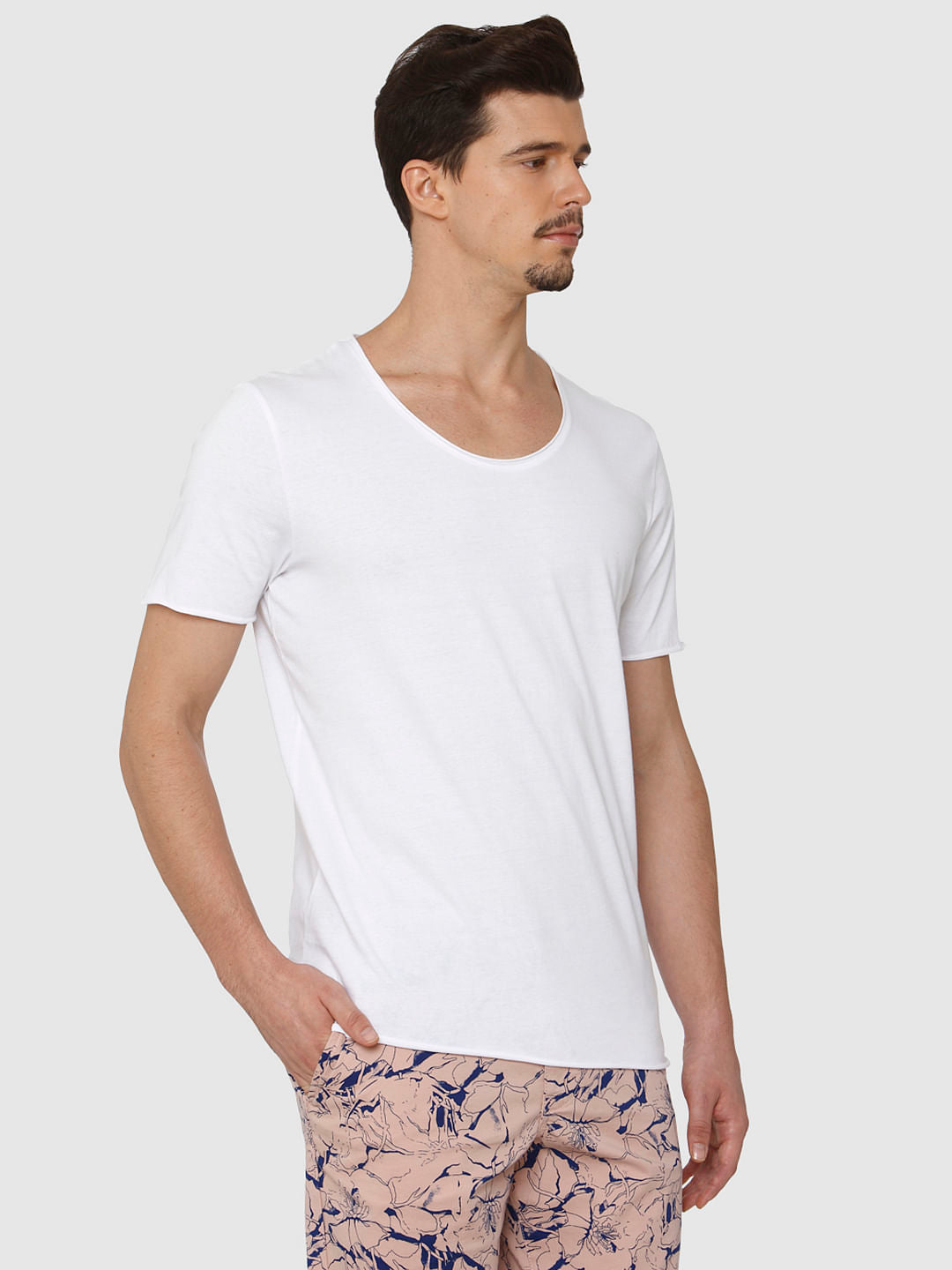 White Raw Edge Crew Neck T-Shirt